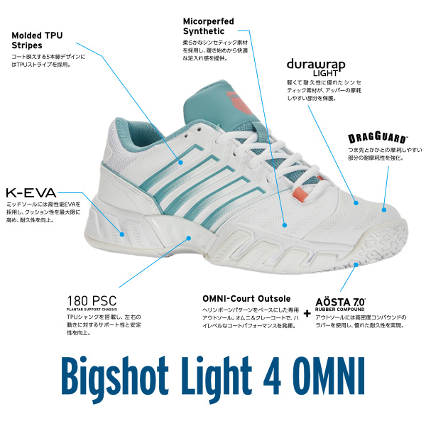 [K-SWISS シューズ]ビッグショットライト4オムニ／BigShot Light 4 OMNI／レディース（KS97010109WT）